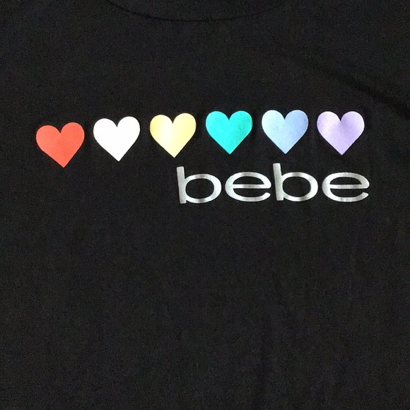 SOLD - Bebe Rainbow Hearts Logo Black Tee - NWT - Picture 7 of 11